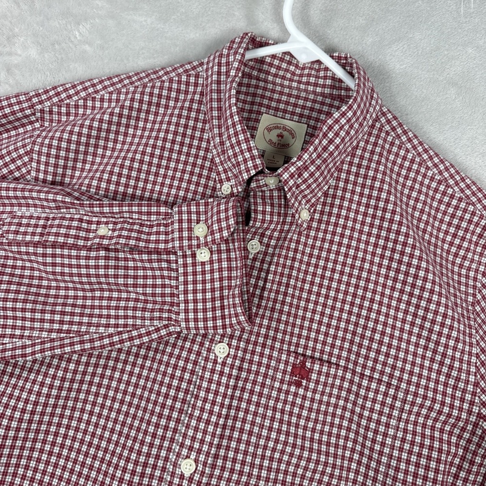 Brooks Brothers Red Fleece Shirt Mens Large Red Checkered Dress Button Down